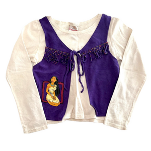 Vintage Kids Disney Pocahontas Purple Fringe Vest White Long Sleeve Top Size 10